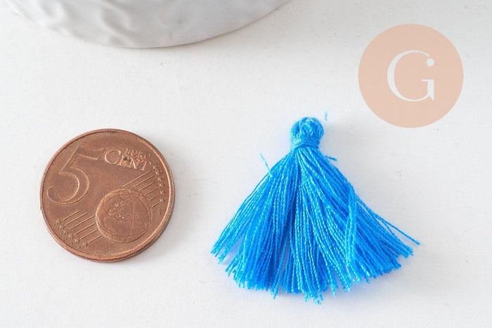 Pompon bleu canard coton 31mm, x5 (G1589)