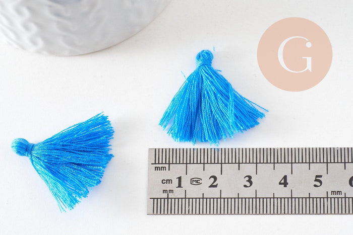 Pompon bleu canard coton 31mm, x5 (G1589)