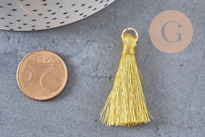 Pompon doré ,pompon décoration, scrapbooking,pompon soie, accessoire,longueur 4.8cm, x1 (G1618)