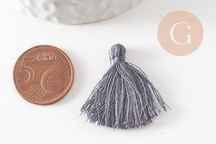 Pompon gris foncé coton,décoration pompon,accessoire coton, coton gris,25-31mm, x5 G1668