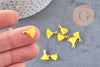 Pompon jaune polyestère support doré,décoration pompon, pompon boucles,fabrication bijoux bohème,10-15mm,les 10 (G6237)