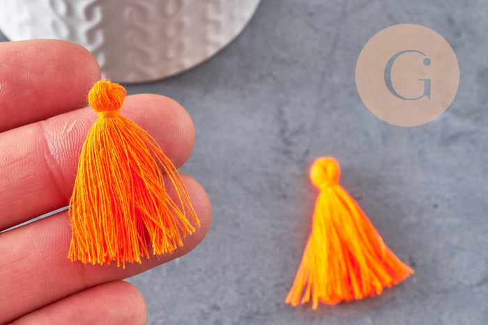 Pompon orange fil coton fluo 28mm, x 5 (G1588)