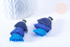 Pompon tricolore camaieu bleu coton 43mm, décoration pompon, triple pompon, boucles pompon, x1 (G2127)