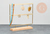 Présentoir à bijoux boucles d'oreilles laiton doré socle bois 25.25cm, x1 (G7468)
