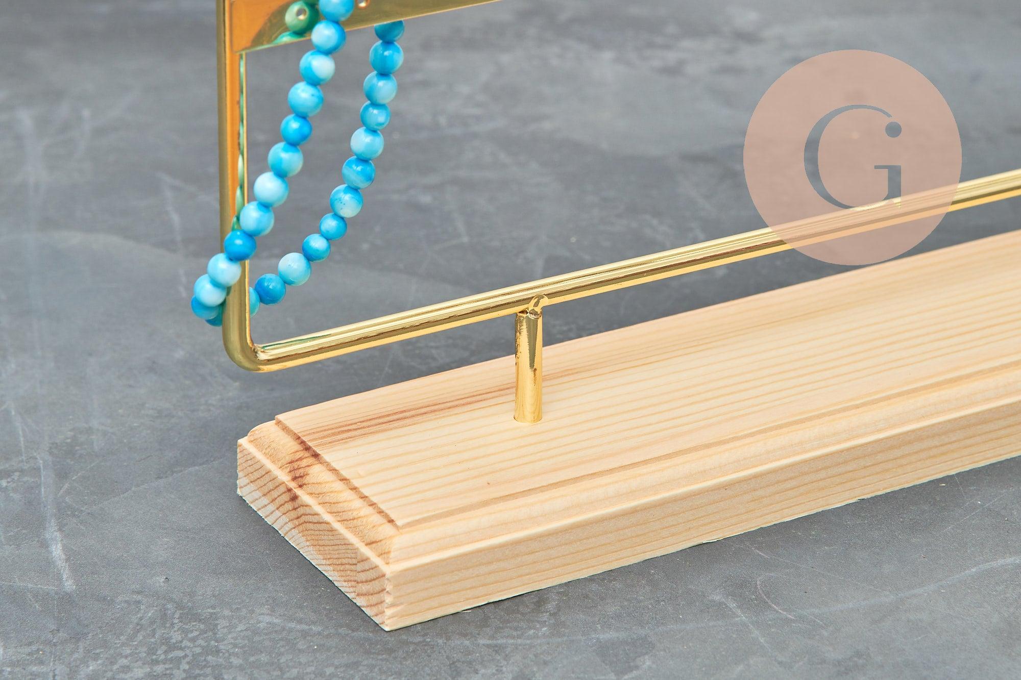 Présentoir à bijoux boucles d'oreilles laiton doré socle bois 25.4cm, x1 (G8378)