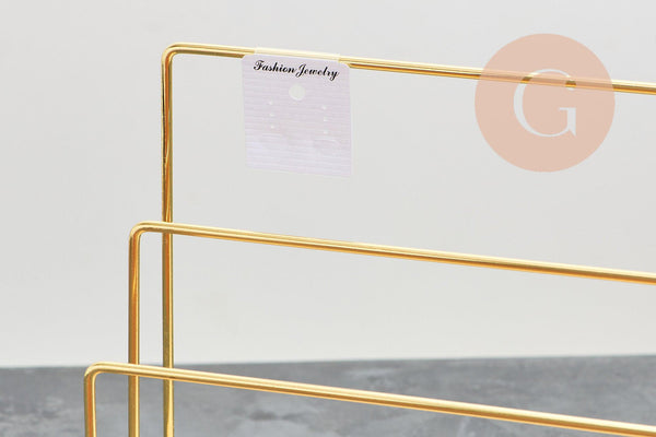 Présentoir à bijoux boucles d'oreilles laiton doré socle bois 34cm, x1 (G10249)