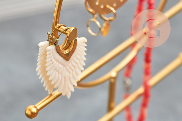 Présentoir à bijoux boucles d'oreilles rond fer doré socle marbre 24.5cm, x1 (G10246)