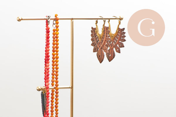 Présentoir bijoux boucles d'oreilles métal doré pied marbré 2 barres 26cm, x1 (G10245)