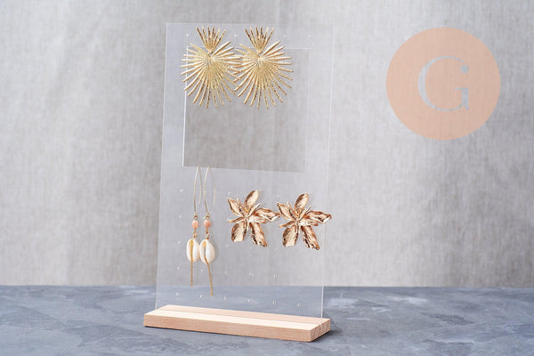 Présentoir boucles d'oreilles plexiglas bois 25cm, x1 G10104