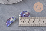 Pendentif demi-cercle bleu indigo 23mm, perle acétate,connecteur plastique, x2 ou x10 (G2881)
