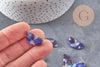 Pendentif demi-cercle bleu indigo 23mm, perle acétate,connecteur plastique, x2 ou x10 (G2881)