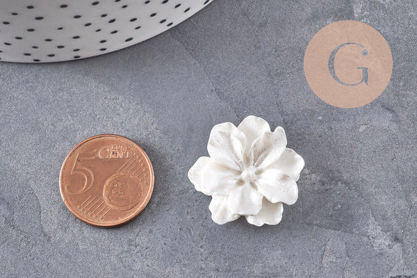 Cabochon fleur résine blanche nacrée 24mm, x2 (G4388)
