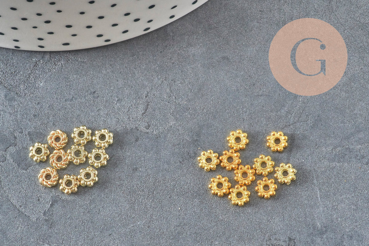 Entrepiezas Arandelas flor zamac oro 5mm, x20 (G0960)