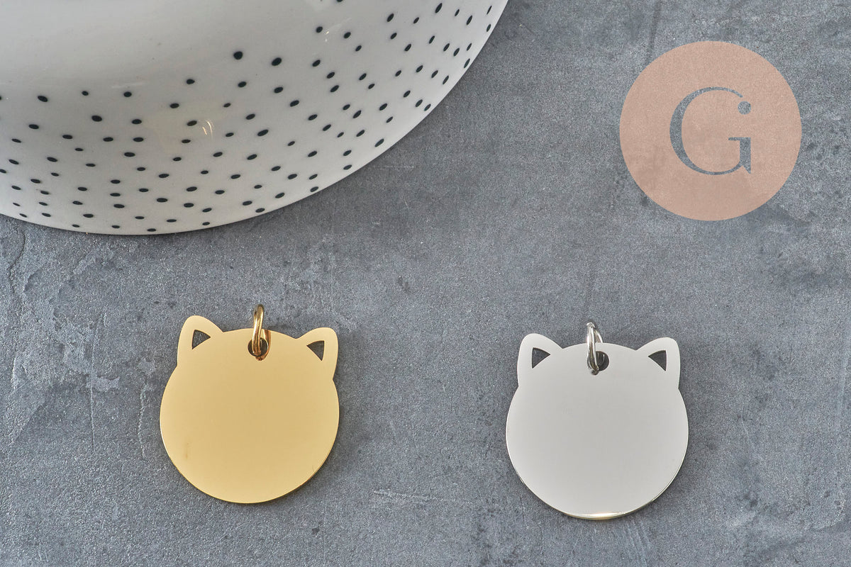 Cat head pendant, 201 stainless steel, 29mm, customizable, x1 (G11017)