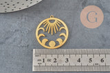 Pendentif rond lune et soleil acier 304 inoxydable doré 30mm, x1 (G6165)-Breloques et pendentifs-Gingerlily Perles