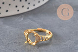 Adjustable ring with 17mm zircon cabochon, gold-plated brass, x1 (G3959)