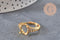 Anillo ajustable con cabujón de circonita de 17 mm, latón bañado en oro, x1 (G3959)