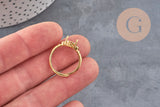 Adjustable ring with 17mm zircon cabochon, gold-plated brass, x1 (G3959)