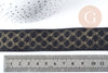 Ruban Satin Polyester noir écailles poisson doré 25mm, x1 mètre (G8919)