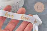 White gold elastic ribbon LOVE EFJF, EVJF bracelet, wedding ribbon, scrapbooking, 16mm, x1 or x5 or x10 meters (G4001)