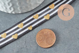 Ruban élastique rayé coeurs or EFJF, bracelet EVJF,ruban mariage,scrapbooking,16mm, x1 mètre (G1583)