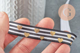 Ruban élastique rayé coeurs or EFJF, bracelet EVJF,ruban mariage,scrapbooking,16mm, x1 mètre (G1583)