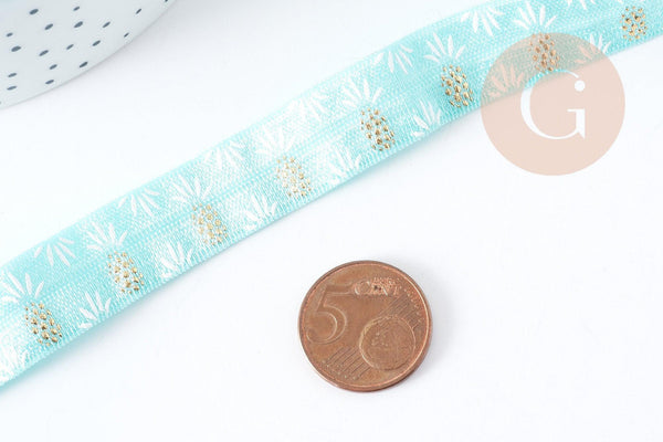 Ruban élastique vert or ananas 16mm, bracelet EVJF,ruban mariage scrapbooking, x1 mètre G8903