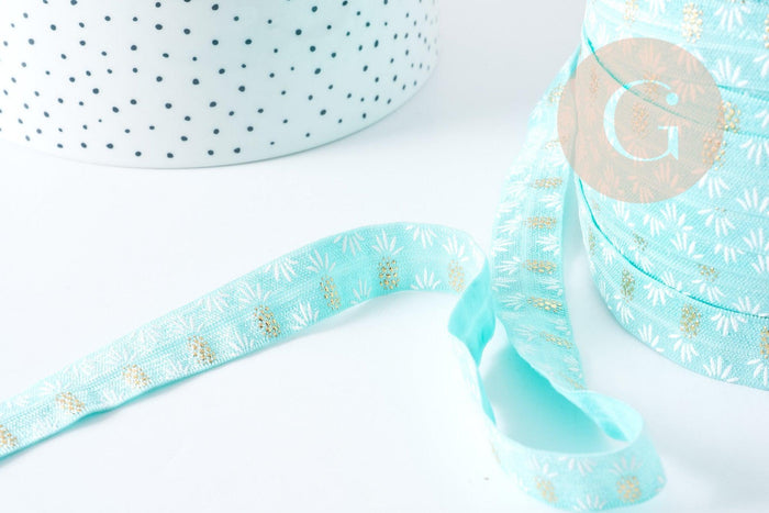 Ruban élastique vert or ananas 16mm, bracelet EVJF,ruban mariage scrapbooking, x1 mètre G8903