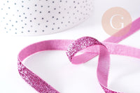 Ruban plat à paillettes polyester nylon rose 9.5-10mm, fabrication bijoux ruban rose, X 1Mètre G8906