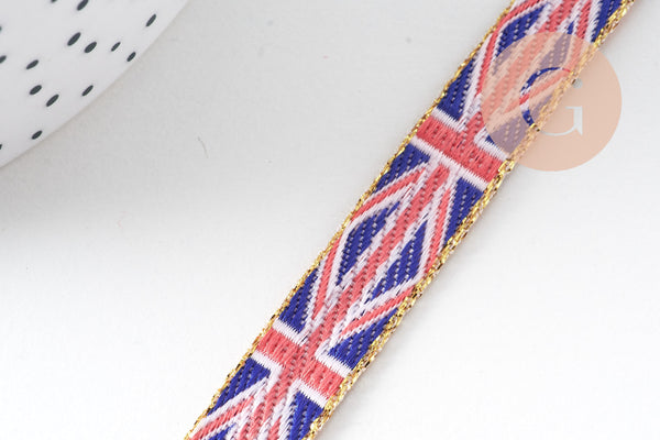 Ruban texte drapeaux pays 10mm, un ruban brodé de qualité pour travaux de couture ou création de bijoux, x1 mètre (G10831)
