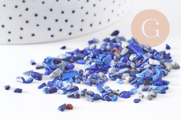 Sable chips pierre lapis lazulis bleu naturel 3~5mm non percé, x20gr (G0230)