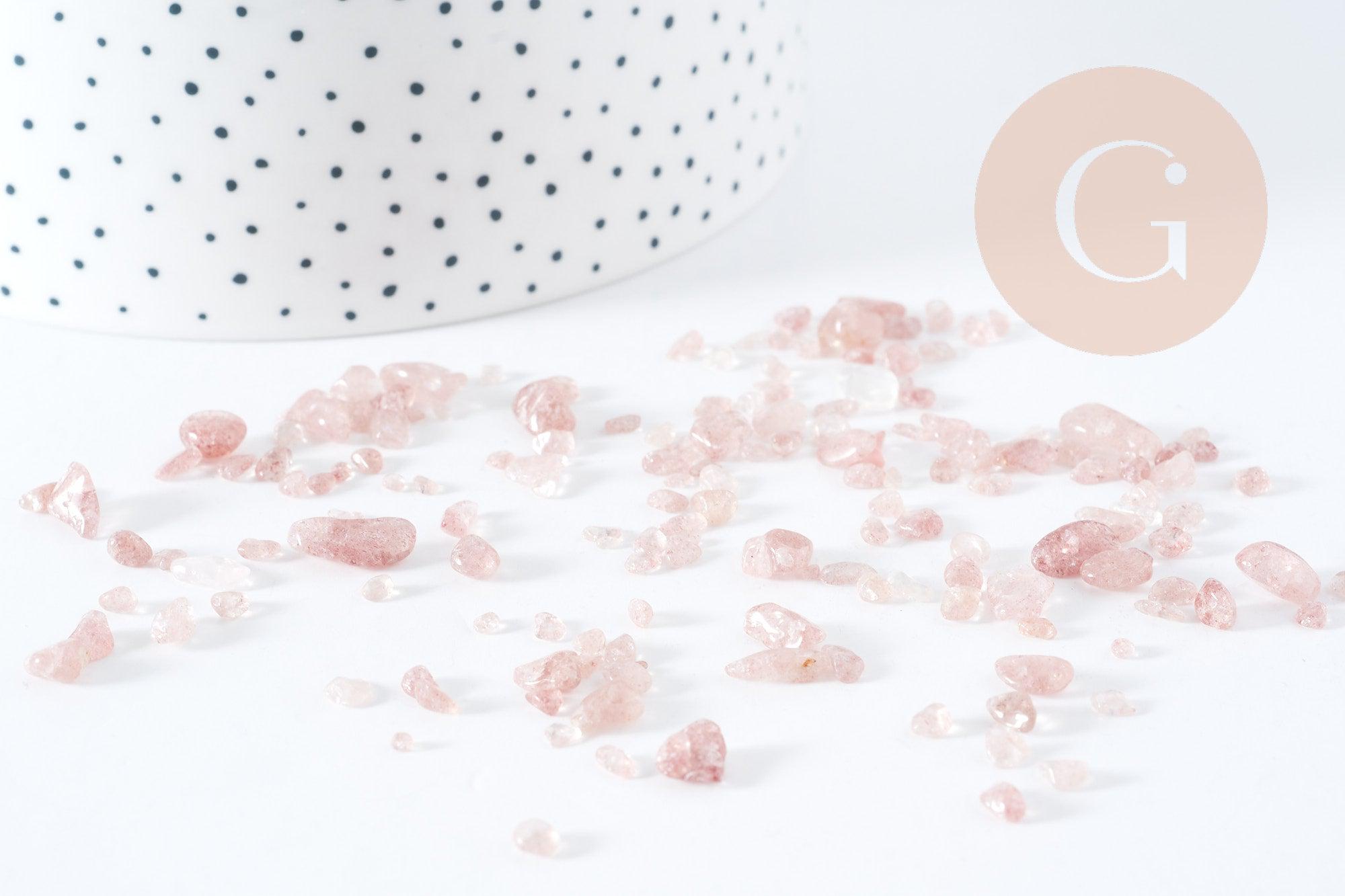 Sable chips pierre quartz fraise naturel 2-15mm non percé, x20gr (G8945)