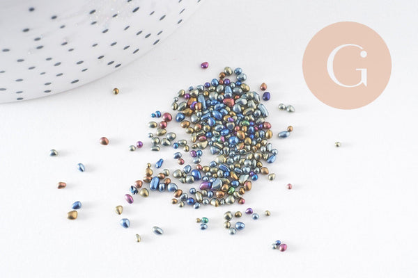 Sable verre multicolore irisé chips mineral 1-4mm non percé, x10gr (G1936)