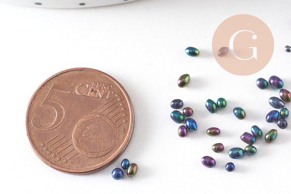 Sable verre noir irisé chips mineral 2.5~3mm non percé, x10gr (G1117)