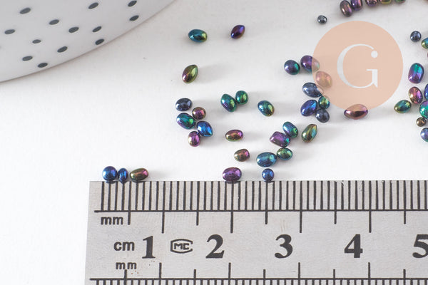 Sable verre noir irisé chips mineral 2.5~3mm non percé, x10gr (G1117)