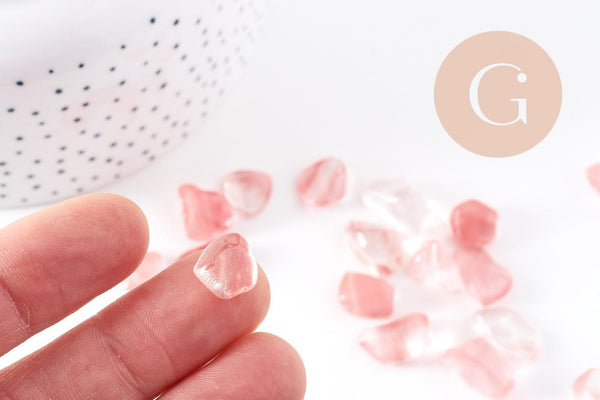 Sable verre quartz cerise roulée 5~10mm non percé, x20gr (G0397)