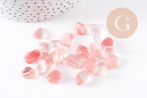 Sable verre quartz cerise roulée 5~10mm non percé, x20gr (G0397)