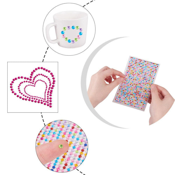 Strass rond plastique adhésifs colorés 3x2mm, x 1 feuille de 780 (G3392)