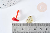 Support Boucles puces zamac doré coeur émail rouge avec anneau 11.5mm, la paire (G8609)