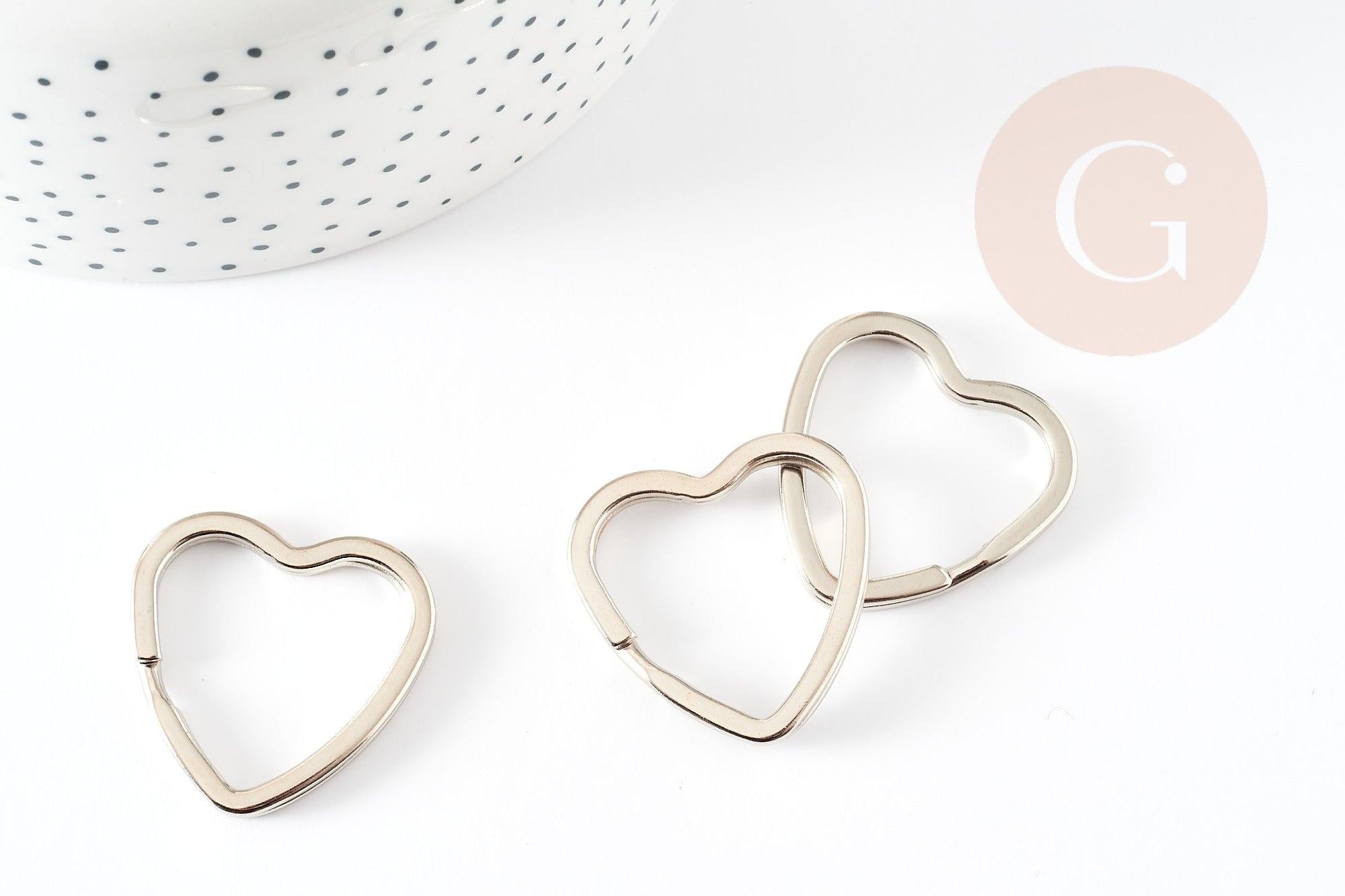 Support Cœur porte-clés fer platine 31mm, x1 (G9131)