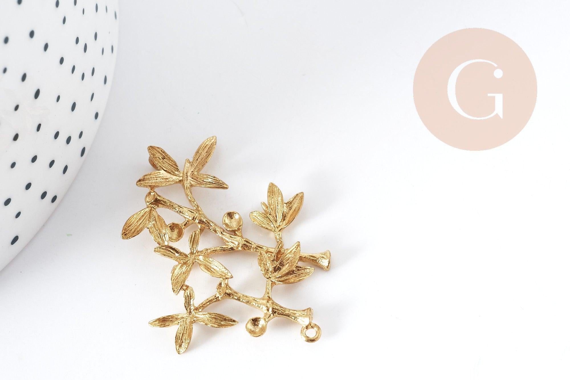 Support Pendentif feuille Bambou laiton brut 44mm, x1 (G9006)
