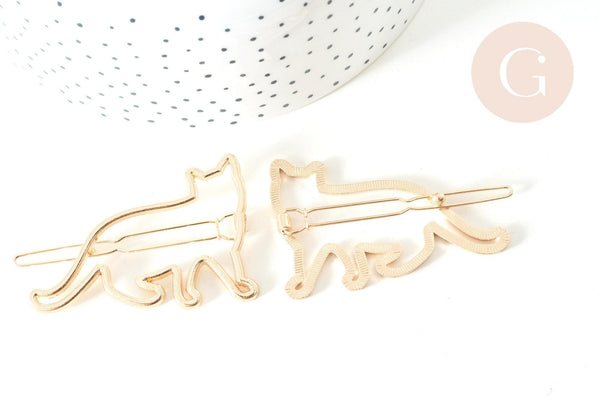 Support barrette chat clip métal doré sans plateau 55mm, x1 (G7739)