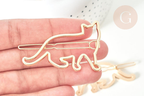 Support barrette chat clip métal doré sans plateau 55mm, x1 (G7739)