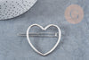 Support barrette coeur métal argenté 48.5mm, x1 (G8833)