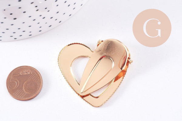 Support barrette coeur zamac doré 40mm, x1 (G10688)