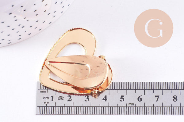 Support barrette coeur zamac doré 40mm, x1 (G10688)