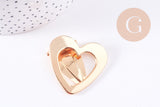 Support barrette coeur zamac doré 40mm, x1 (G10688)