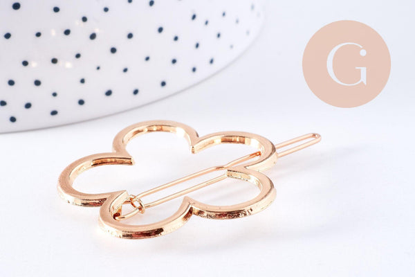 Support barrette fleur clip métal doré 57mm, x1 (G10742)