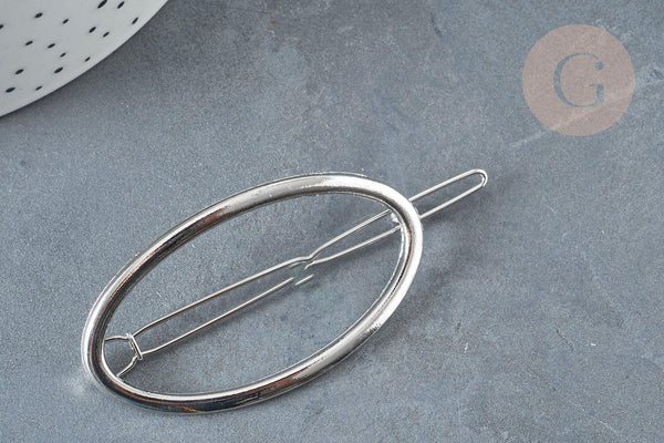 Support barrette ovale argenté 54mm, x1 (G7192)