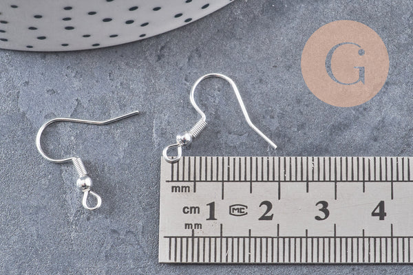 Support boucle crochet acier 304 inoxydable argent 925 22mm, x10 (G10863)